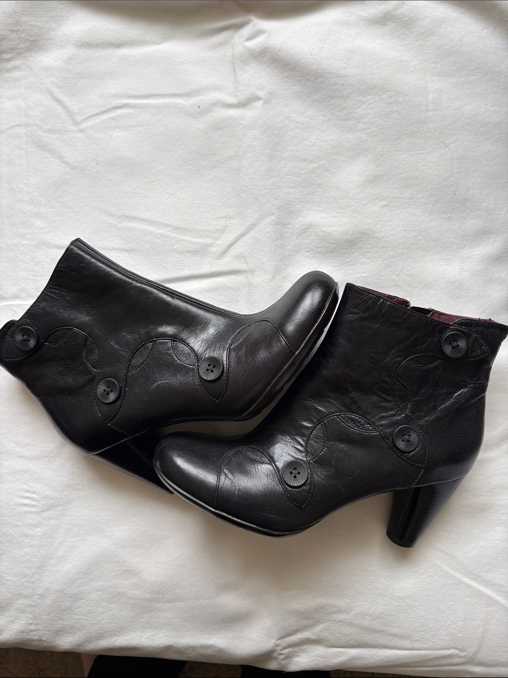 Indigo Black Leather Button Ankle Boots